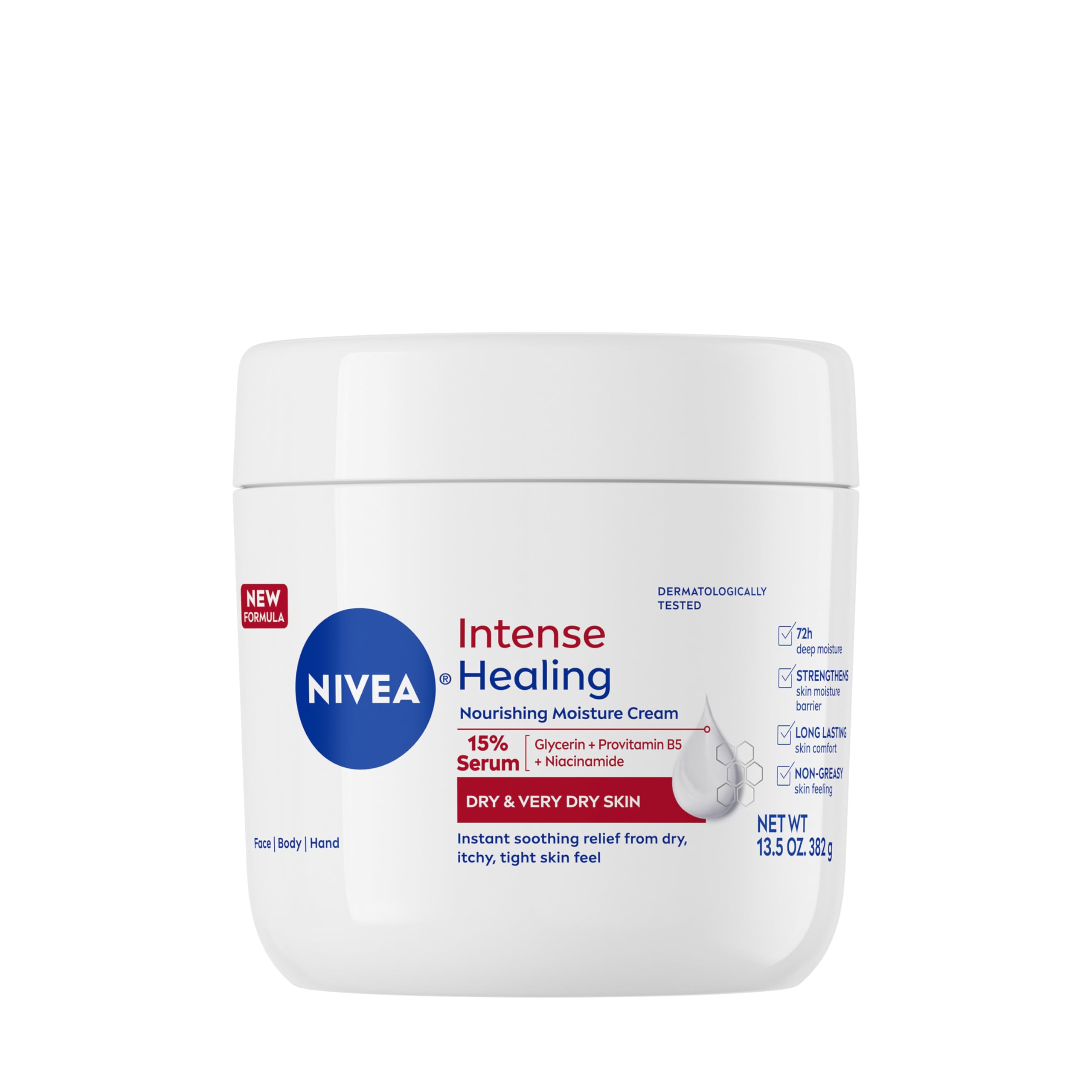 NIVEA Intense Healing Body Cream, Non-Greasy Daily Moisturizer for Dry Skin, Enriched with Provitamin B5, Moisturizes Up To 72 Hours, 13.5 Oz Jar