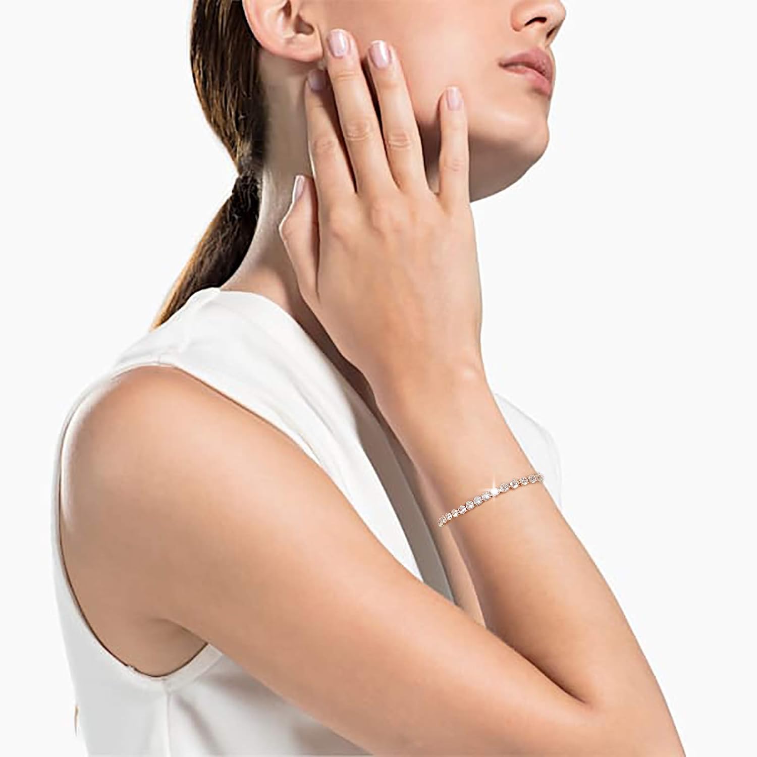 Tennis Bracelets for Women White Gold Plated Diamond AAA+ Cubic Zirconia CZ Dainty Classic Adjustable Slider Bracelet Silver Fashion Jewelry Wedding Gift - Image 2