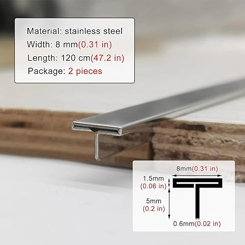 Miniatura 7 de NUNETH Tiras de transición de acero inoxidable 304 para laminado, 2 barras de borde de umbral de 47.2 pulgadas de largo, tira de conexión de piso