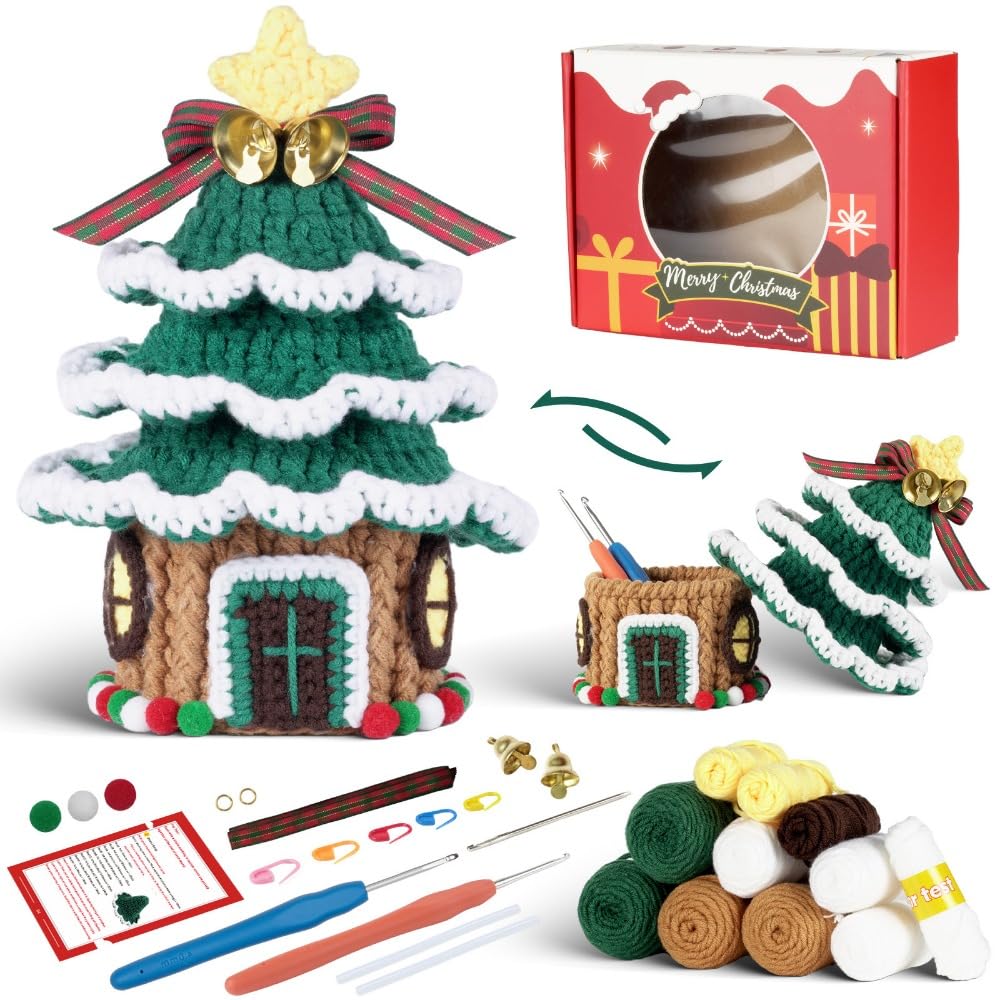SSDH Beginner Crochet Kit: Christmas Tree Crochet Kit with Detailed Step-by-Step Instruction Video (Christmas Tree)