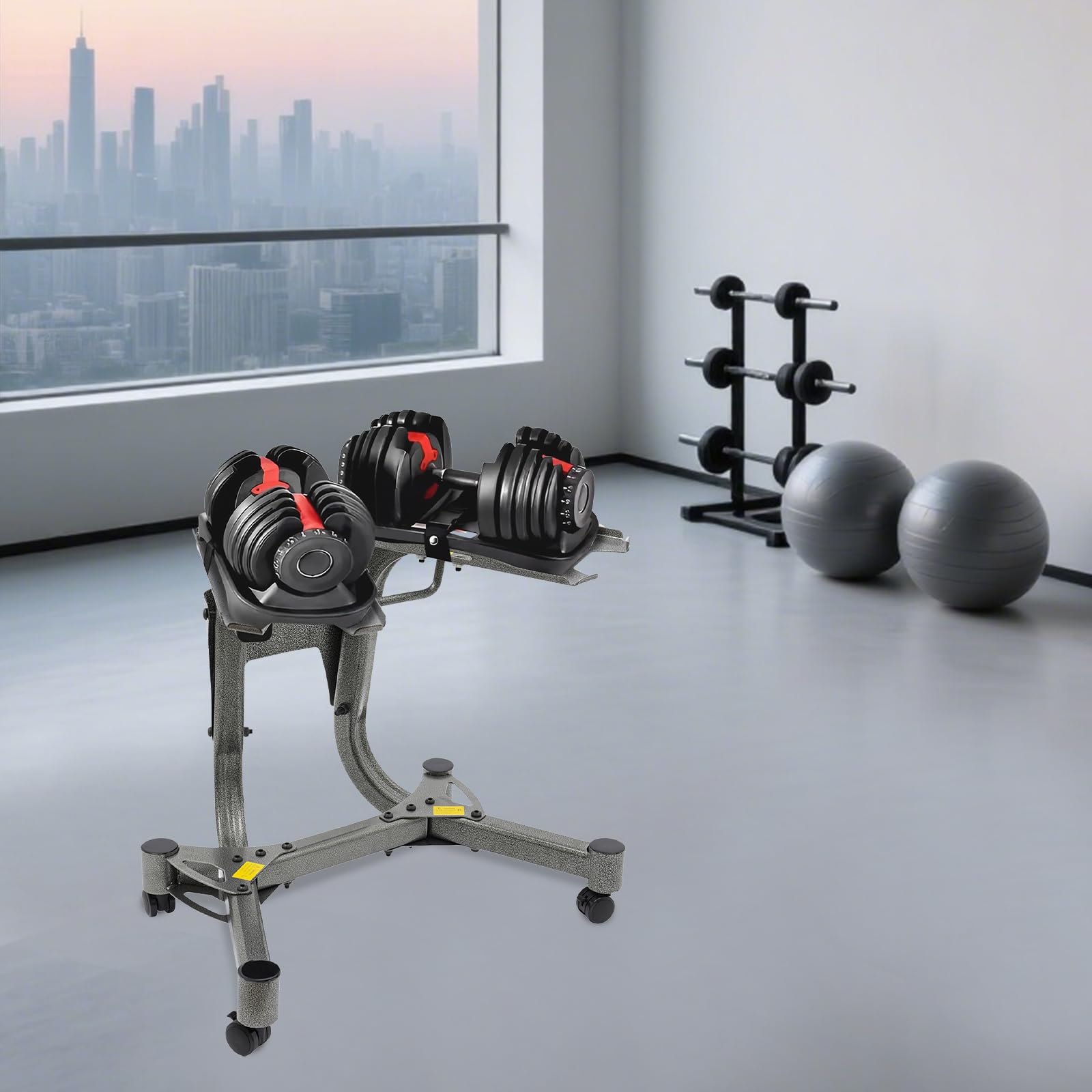 Supporto per manubri in metallo per manubri regolabili, stabile con capacità di carico di 100 kg, per casa, palestra, 64 x 39 x 62 cm, con accessori e istruzioni incluse