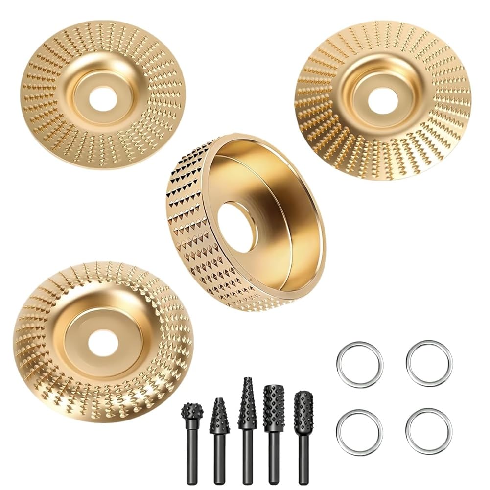 Jnchdghwa As Shown Rotary Burr Equipped 13 Pcs Angle Grinder Wood Carving Discs For 4" Or 4.5" Angle Grinders, Wood Grinding Wheels Included