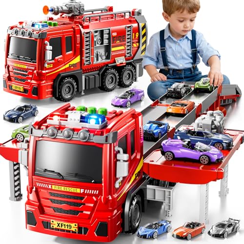DULONIME Fire Trucks for Toddlers 1-3, Firetruck Toys for Toddlers 1-3 3-5