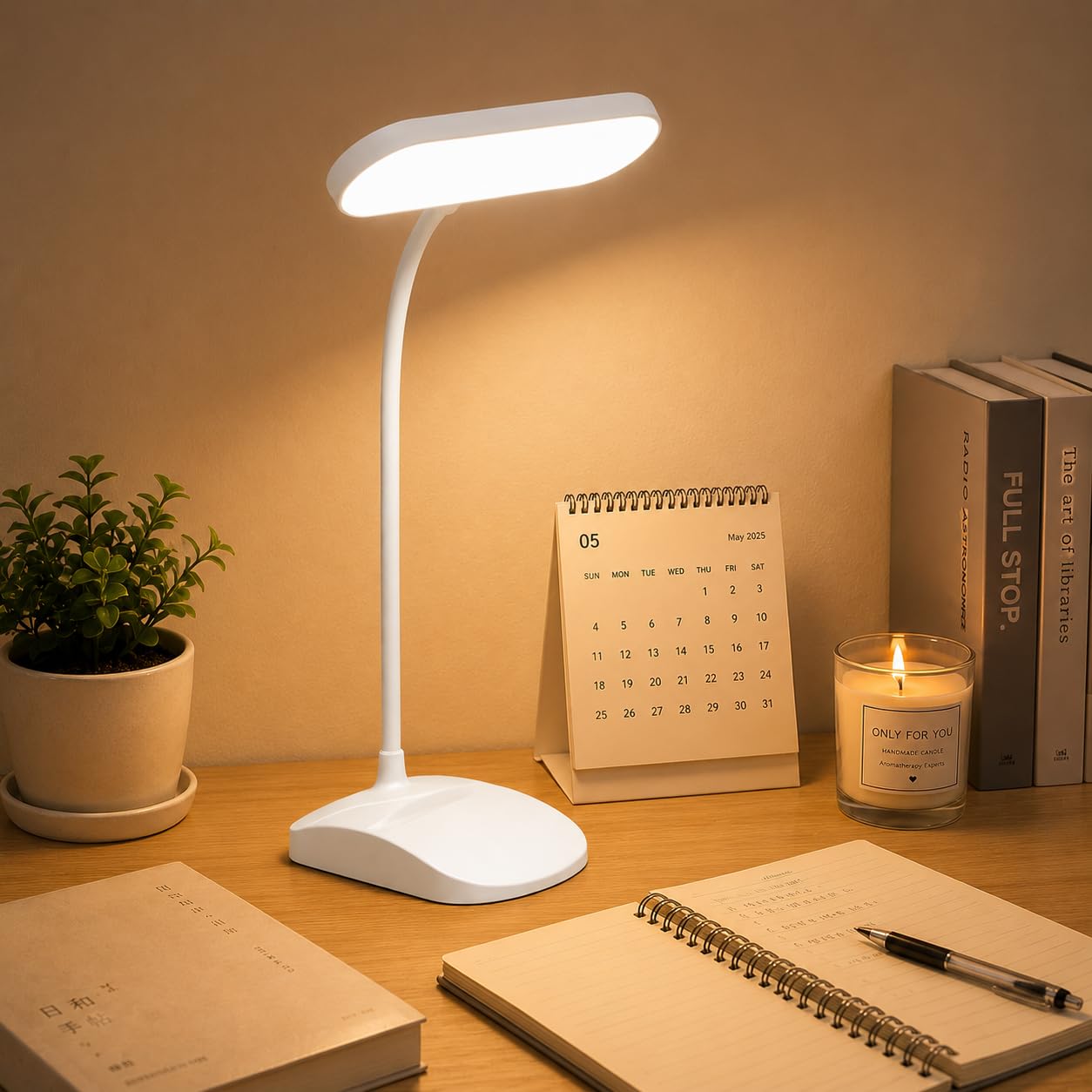 One94Store SlimGlow Design Rechargeable LED Table Lamp | Adjustable Desk & Study Light | USB Powered Reading Lamp with Stable Base (White)
