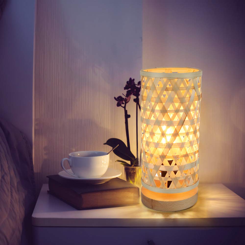 Lampe De Table Abat Jour En Bambou, Lampe De Lecture, Lumière Chaude