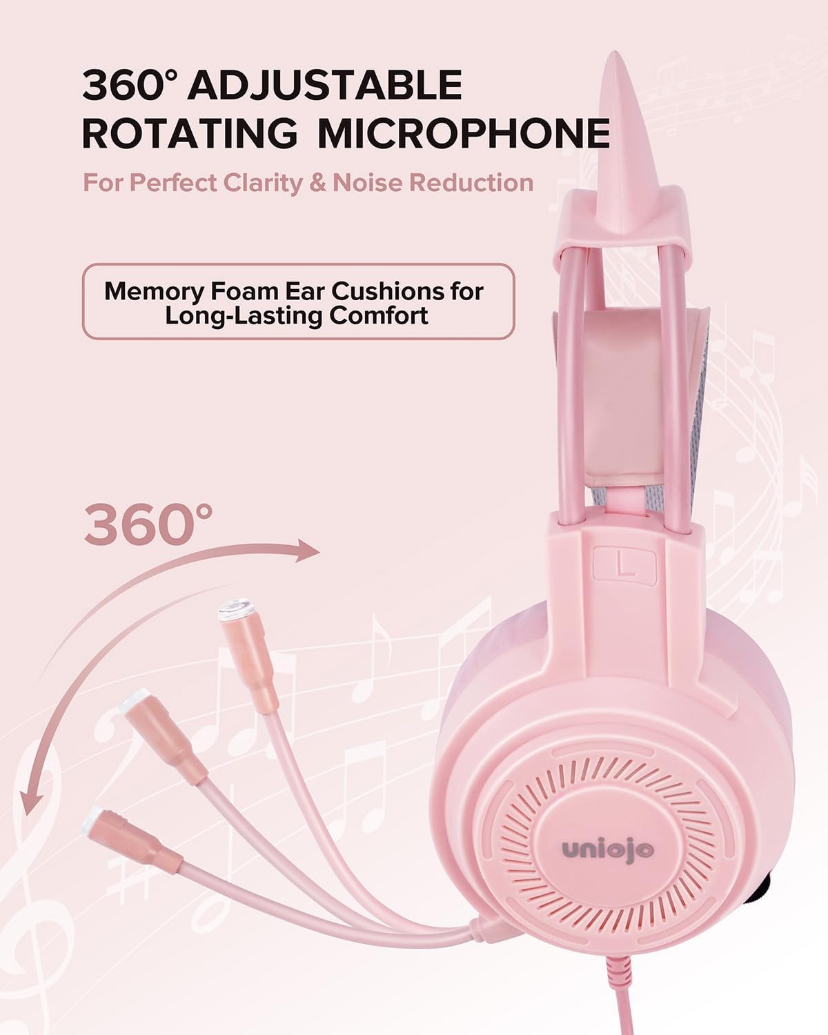 Upgraded Pink Gaming Headset for PS4, PS5, Xbox One, PC, Switch, Laptop, Mobile – Cat Ears, Noise-Canceling Mic, 7.1 Surround Sound, LED Light, Soft Memory Earmuffs for Ultimate Comfort