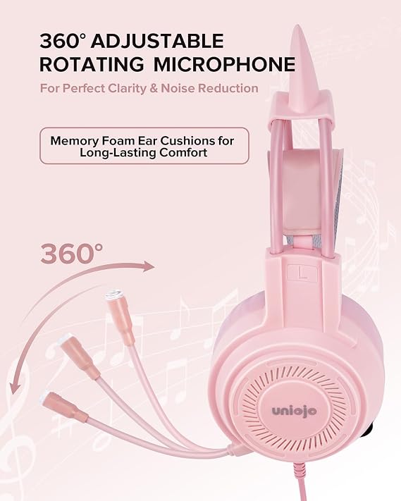 Upgraded Pink Gaming Headset for PS4, PS5, Xbox One, PC, Switch, Laptop
