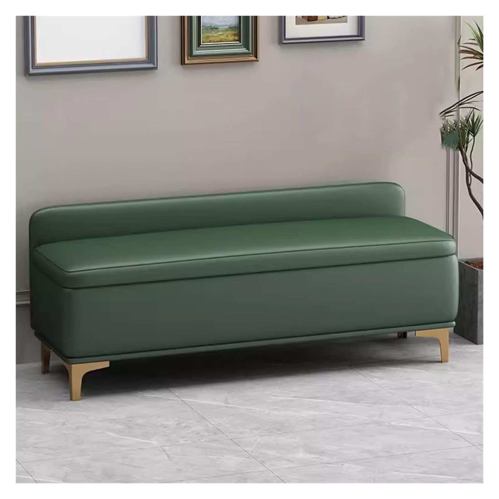 Banc de rangement ottoman vert en cuir 120 cm pour salon et chambre