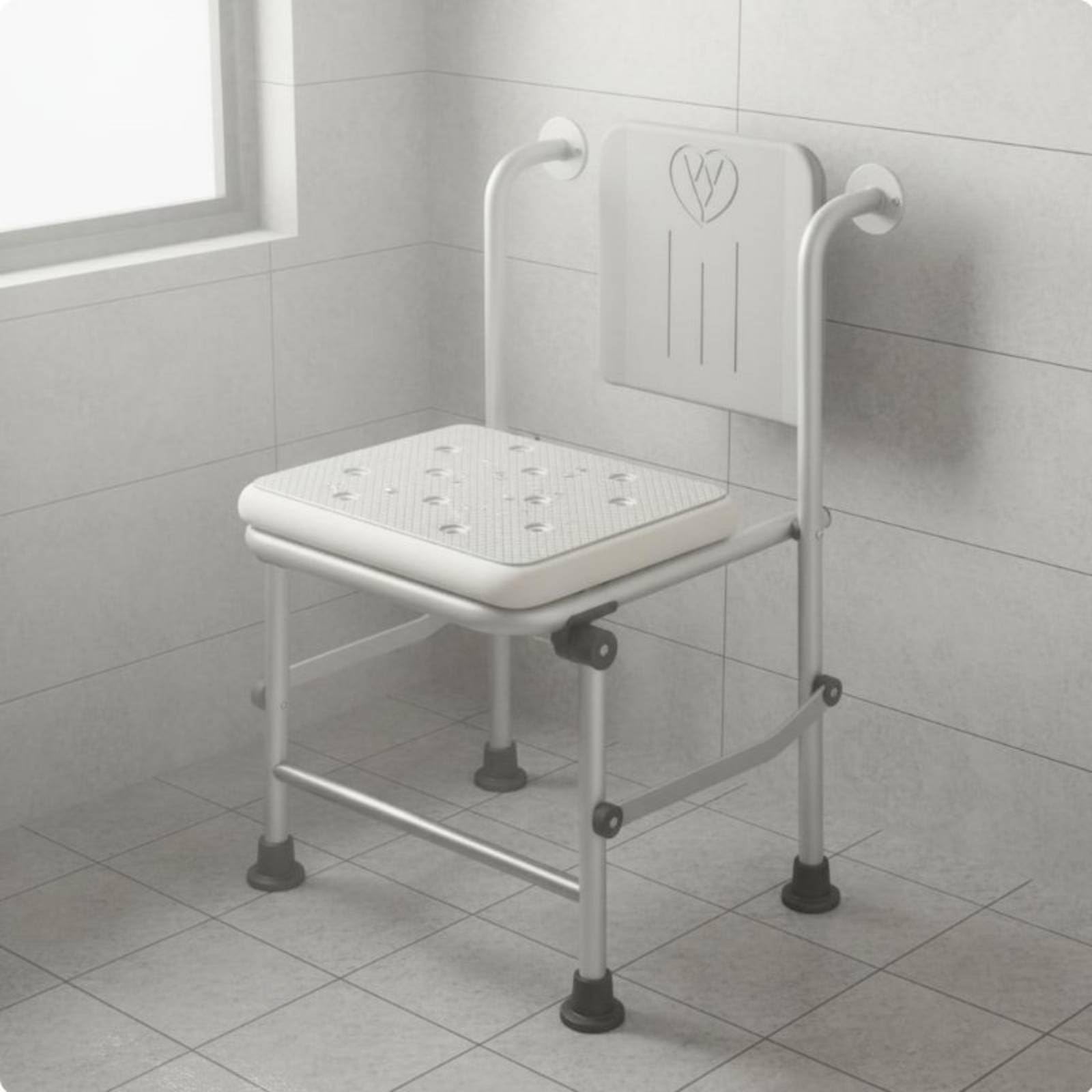 Asiento de Baño Plegable Silla de Ducha Taburete de Baño Banco de Baño con Estructura de Aluminio Antióxido con Patas Antideslizantes y Reposabrazos, Banqueta Plegable C/Respaldo