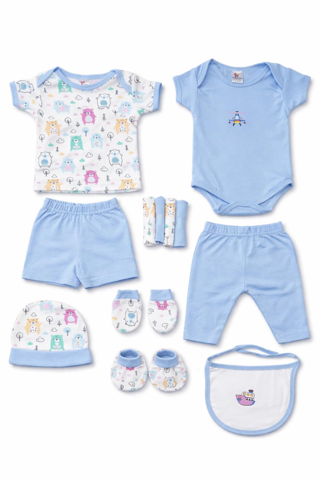 BABY STATION Newborn Baby 13 Pcs Gift Set 100% Cotton Soft Clothing Kit-image-5