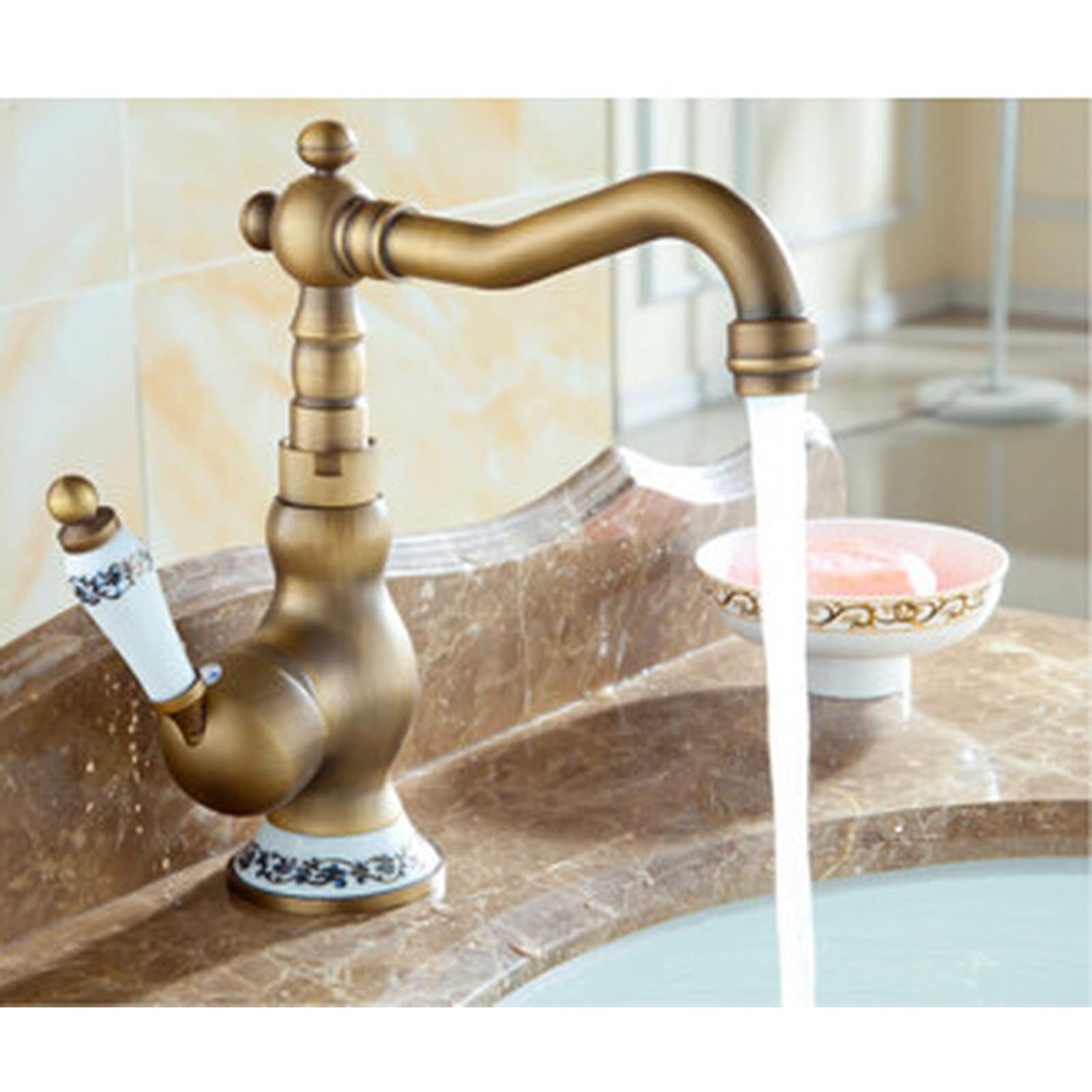 ZYCHSJXA Antique Kitchen Faucet 360 Swivel Sink Mixer Tap Fashion Gold Copper Hot and Cold Basin