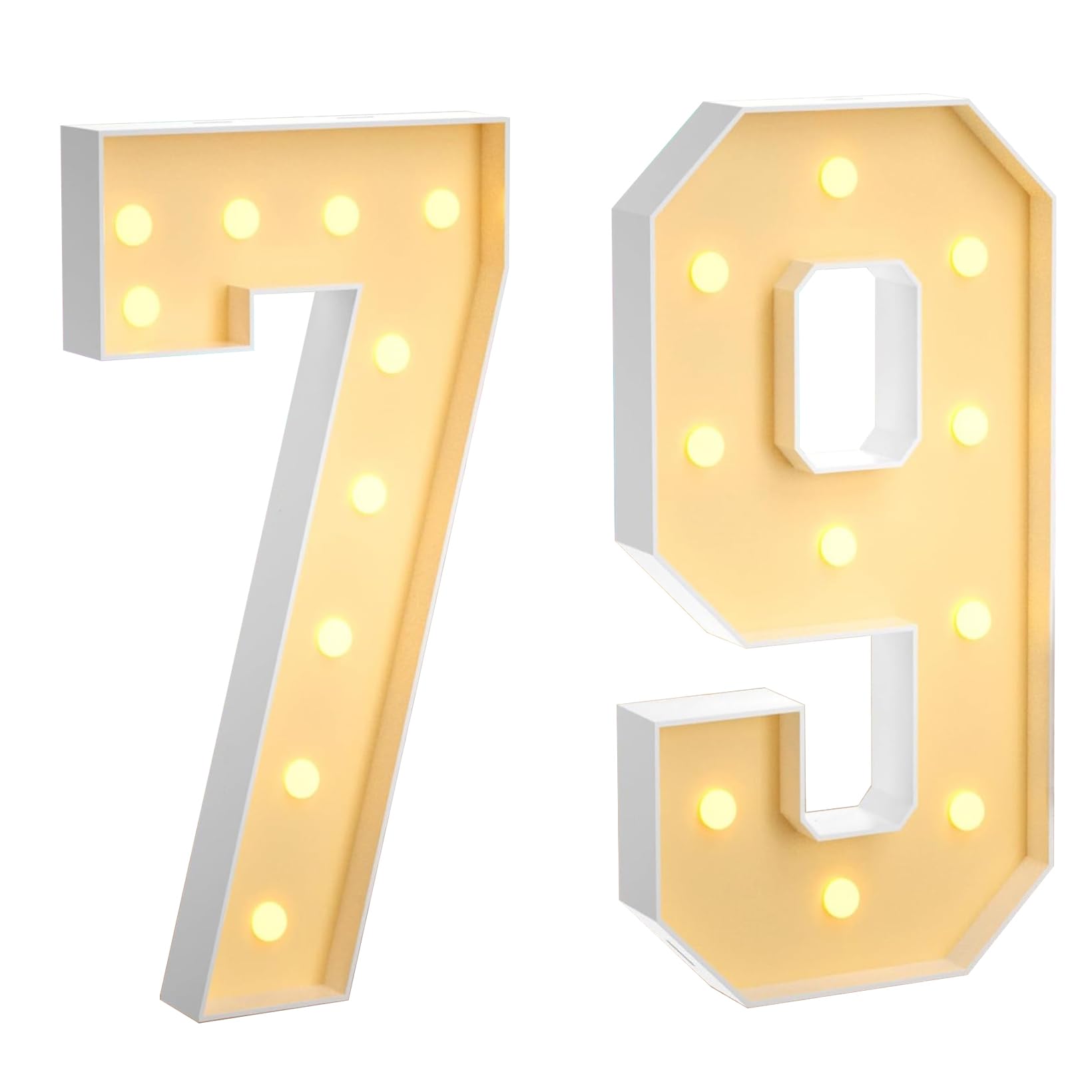 70 cm, grande numero 79, con numeri a LED grandi, decorazione a mosaico, luce bianca calda, per casa, feste, compleanni, matrimoni, compleanni e Natale