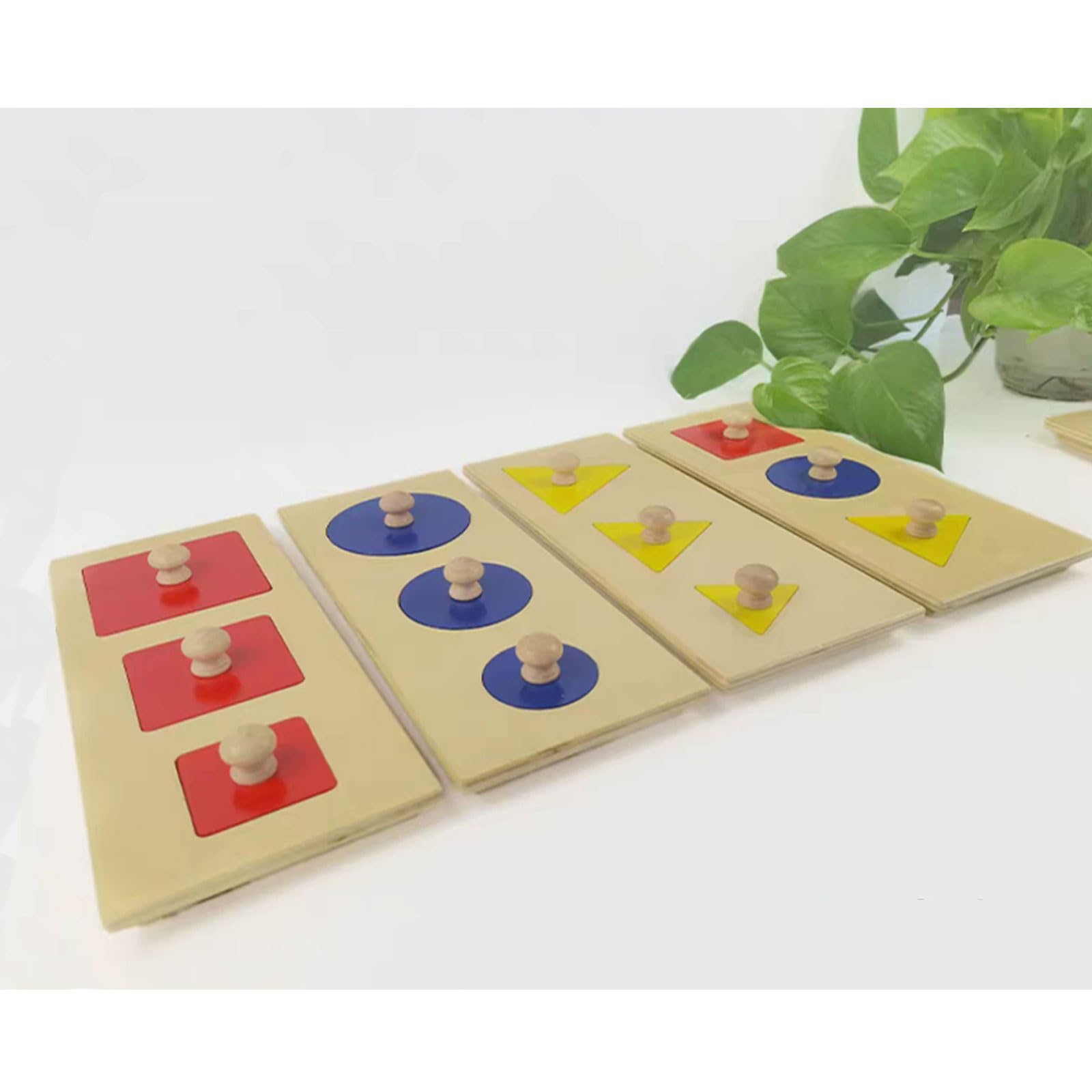 Montessori Holzform-Knopf-Puzzle-Brett-Set | Geometrische Formabgleich-Einsatztablett mit Stegen, Kreis-Dreieck-Quadrat Sortierspielzeug für Feinmotoriklernen