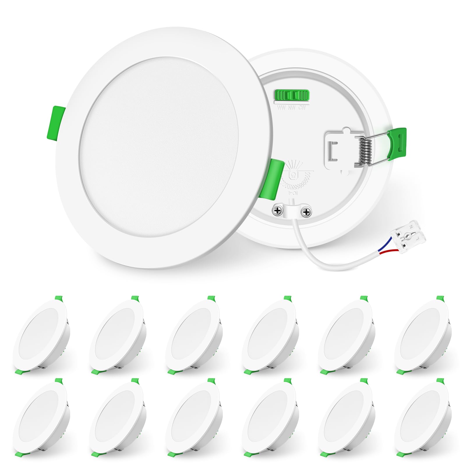 ALUSSO LIGHTING LED Downlights Dimmable Recessed Ceiling Lights 8W 850lm High Brightness, 3000K Warm 4000K Neutral 6500K Cool White Bathroom Spot Lights Ceiling Ultra Slim Spotlights IP44, 12 Pack
