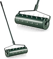 Goplus 21-Inch Rolling Lawn Aerator with Fillable Drum - Heavy Duty Spike Tines, Sand/Stone Fill for Deep Soil Aeration, Metal Handle