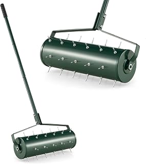 Goplus 21-Inch Rolling Lawn Aerator with Fillable Drum - Heavy Duty Spike Tines, Sand/Stone Fill for Deep Soil Aeration, Metal Handle