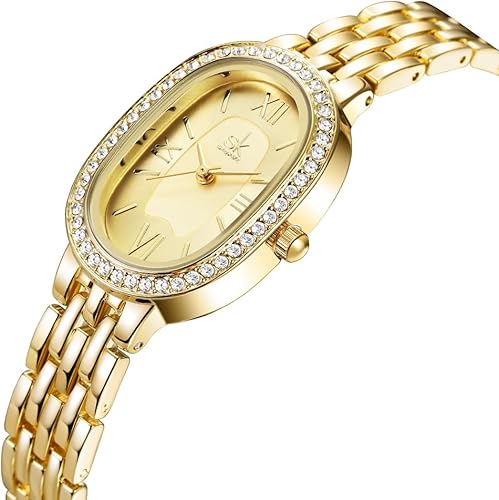 Miniatura 4 de SHENGKE SK - Reloj de pulsera de acero de aleación sólida con detalles de cristal ovalado para mujer
