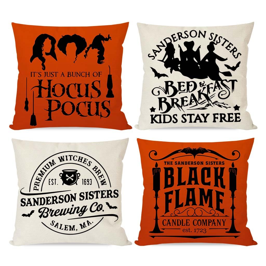 Glaring Set 4 Federe Per Cuscini Halloween 45x45 Cm | Tema Hocus Pocus, Fattoria Autunnale, Senza Imbottitura