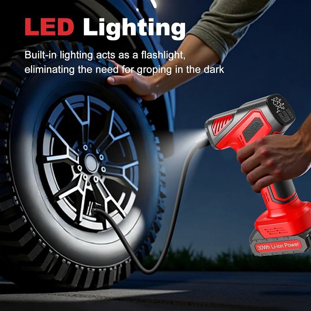 Inflador Ruedas Coche Bomba de neumáticos portátil inalámbrica, Bomba de Aire para Coche de 160PSI, Pantalla Digital para Bicicletas y Motores SUV Compresores de Aire portátiles