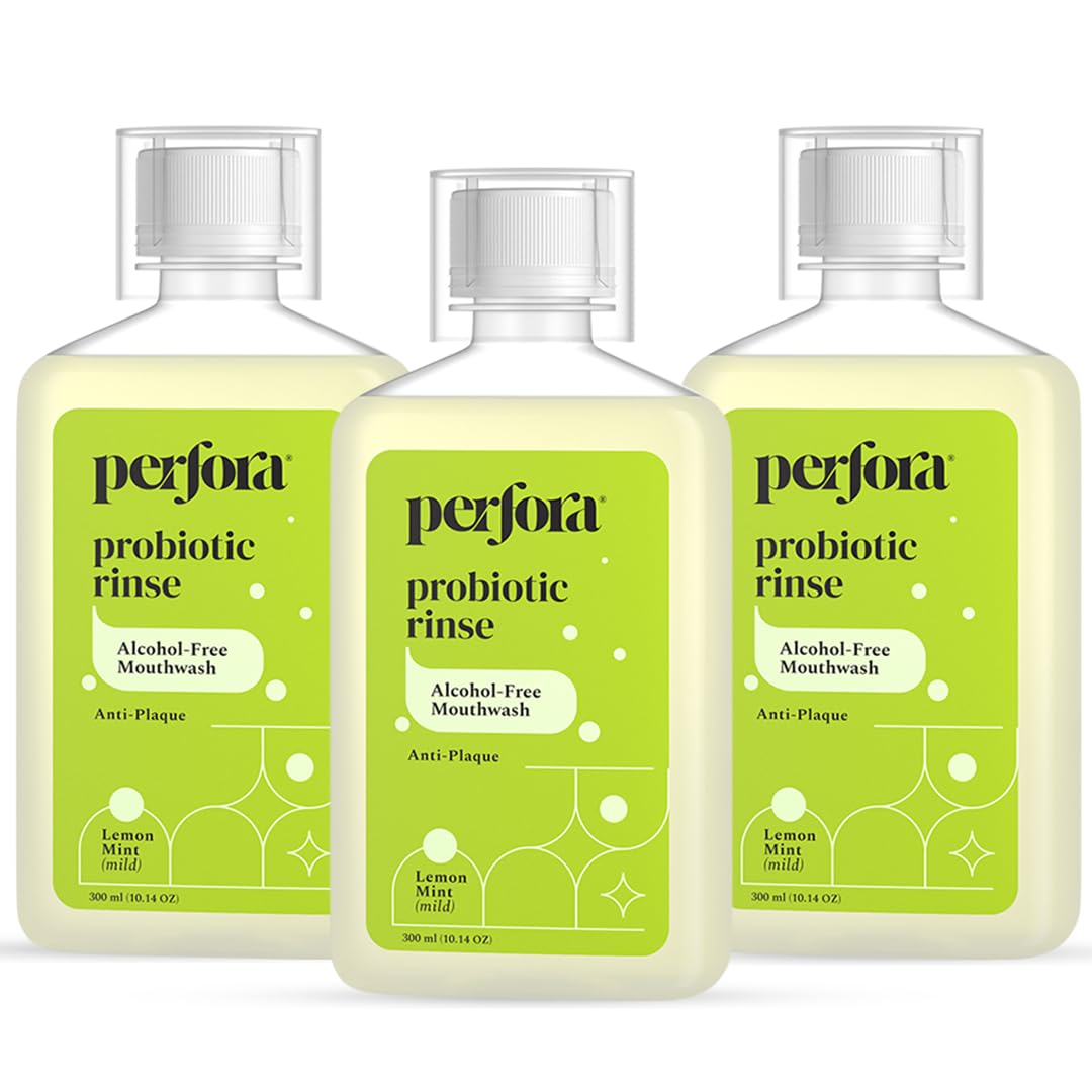 Perfora Lemon Mint Mouthwash, 300ml X 3 | Alcohol-Free Mouth Wash Liquid With Probiotics, Hyaluronic Acid, & Vitamin C | Freshens Breath & Removes Germs | No Artificial Flavor |Mouthwash For Oral Care