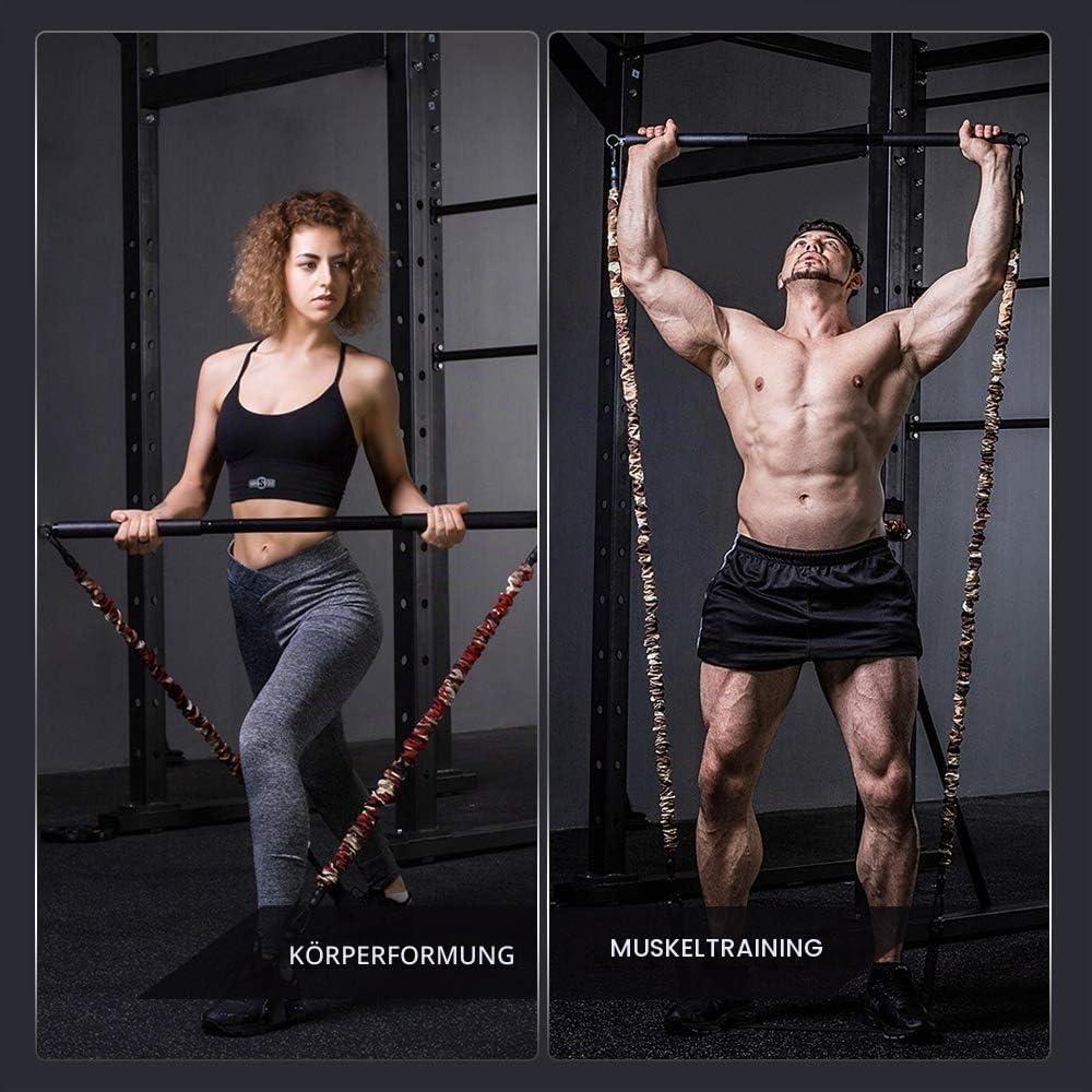 INNSTAR Portable Home Gym, Verstellbares Widerstandsband mit Stange und Kniebeugen-Bändern für Heimtraining, Bankdrücken Brusttrainer Resistance Band Set für Brust, Arm, Beintraining