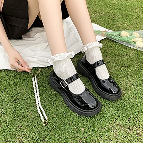 AOVIN Womens Platform Mary Jane Pumps Round Toe Chunky Heel Lolita Shoes Patent Leather Uniform Dress Shoes (Color : Black, Size : 8 US)3
