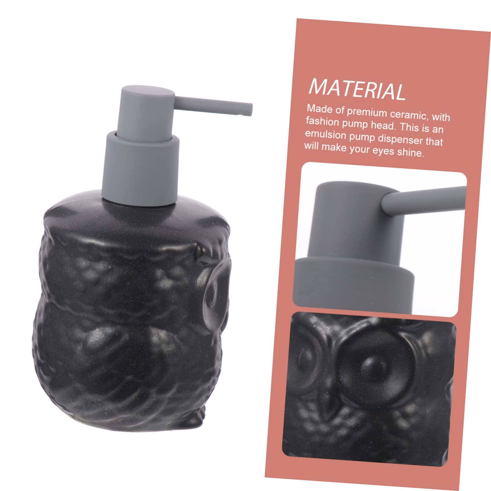 Anneome Schwarzer 440ml Keramik Seifenspender im Cartoon Eulen Design Leichter Lotionbehälter mit Pumpe Einfach zu Bedienen für Zuhause und Reisen