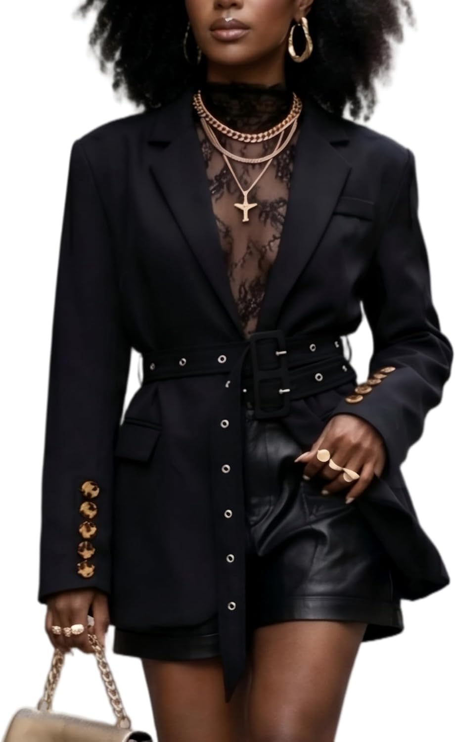 Womens Business Casual Blazer Fall Long Sleeve Blazers Oversize Work Suit Jackets with Belt