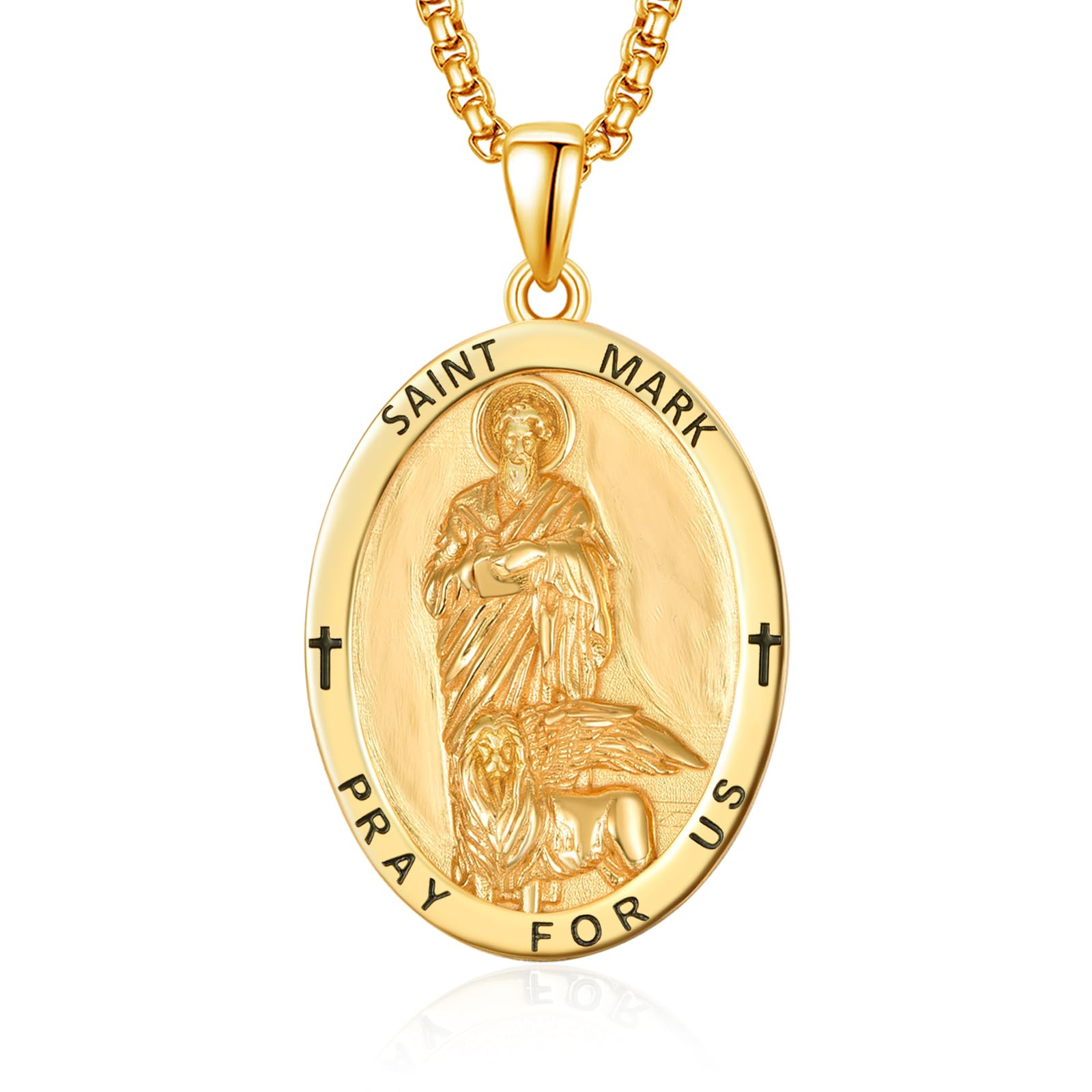 ADMETUSGold Saint Medals 925 Sterling Silver Protection Necklace Gold Plating Amulet Jewellery Religious Gifts for Men with 2.5mm 22"+2" Rolo Chain