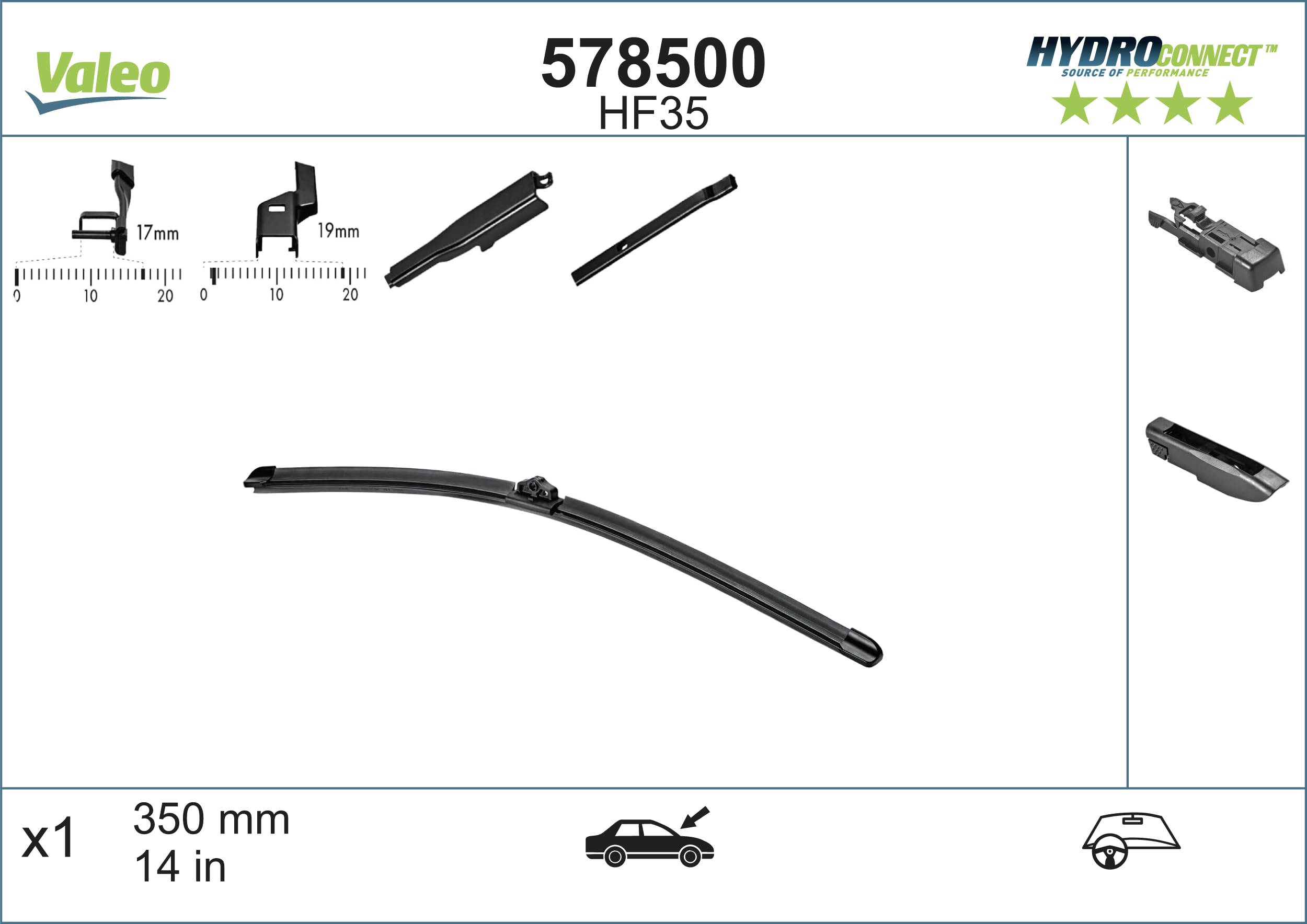 Valeo Hydroconnect Silecek Renault Captur (2013-2020) Clio IV (2016-2021), Opel Mokka/Mokka X (2012-2019) (350 MM) 578500