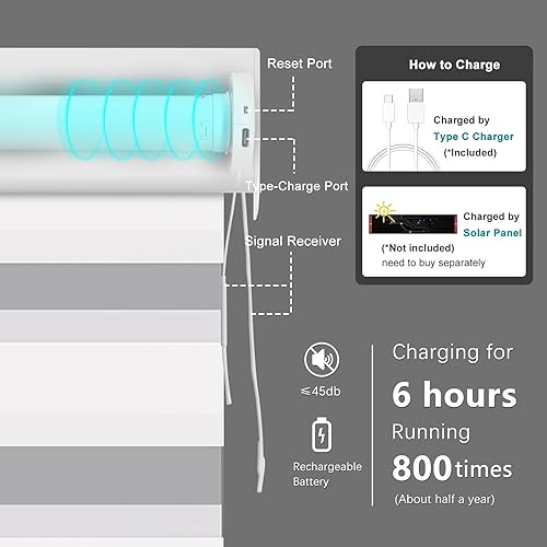Miniatura 7 de Changshade Persianas enrollables inteligentes motorizadas con diseño de cebra, para ventanas de interiores, con control remoto, inalámbrico,