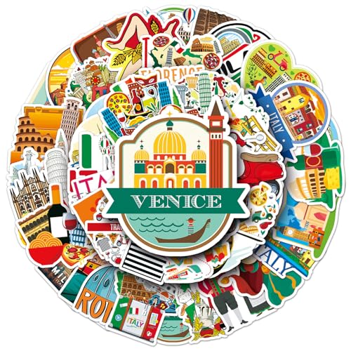 Juego de 50 pegatinas de vinilo para ordenador portátil, diario, álbum de fotos, decoración italiana, banderas y recuerdos de Milán, Toscana y Florencia, bonitas pegatinas de Yidali