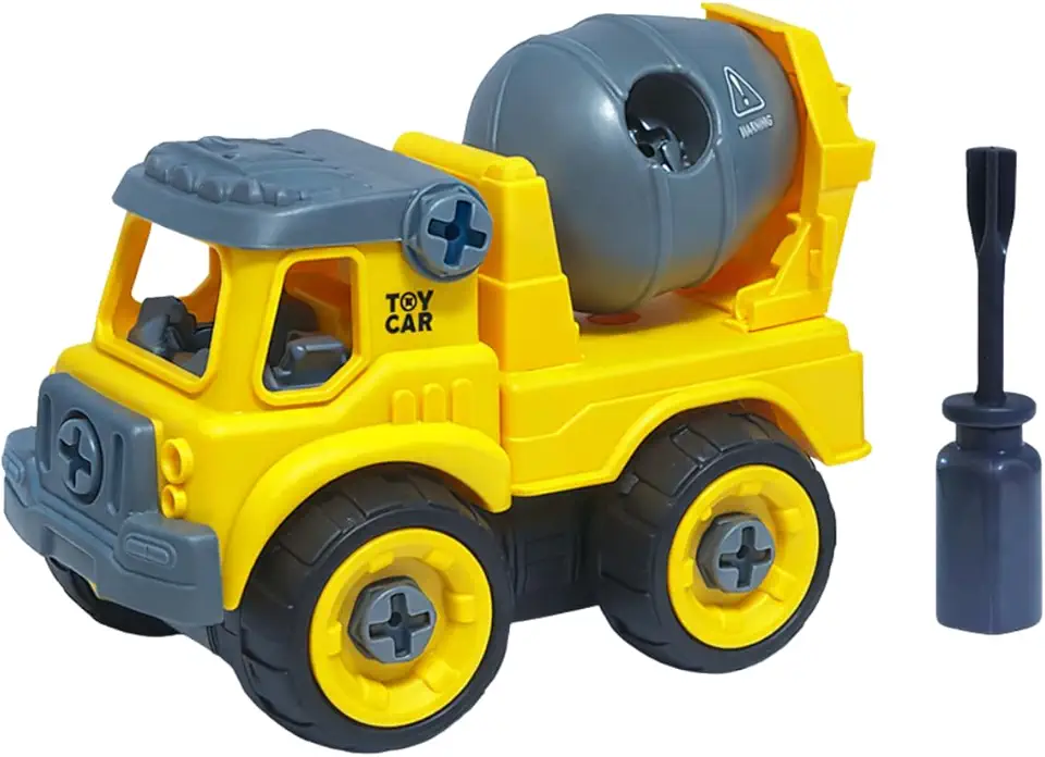 Caminhão Betoneira de Brinquedo Desmontável com Ferramenta, Modelo Infantil Amarelo e Cinza, 13,5 x 10 cm, Brinquedo de Montar com Parafusos