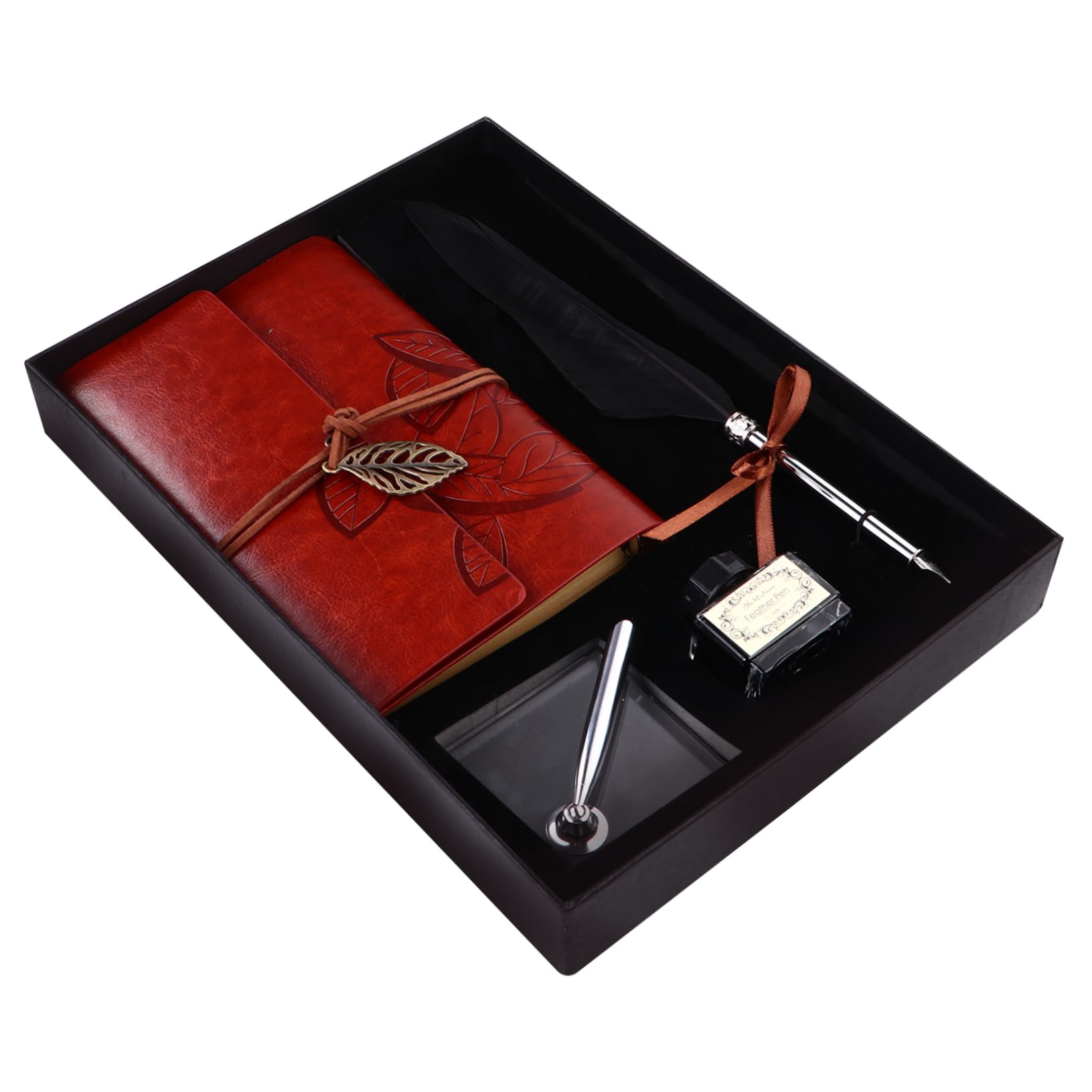Ciieeo 4 Stück Notizbuch Schreibset mit Federhalter Tinte Notizbuch mit Ringbindung Pu Leder Retro Design Büro und Schulbedarf