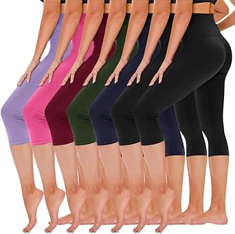 TNNZEET 7 Pack Leggings for Women - High Waisted Yoga Pants with Pockets Black Leggings Women Full Length & Capri