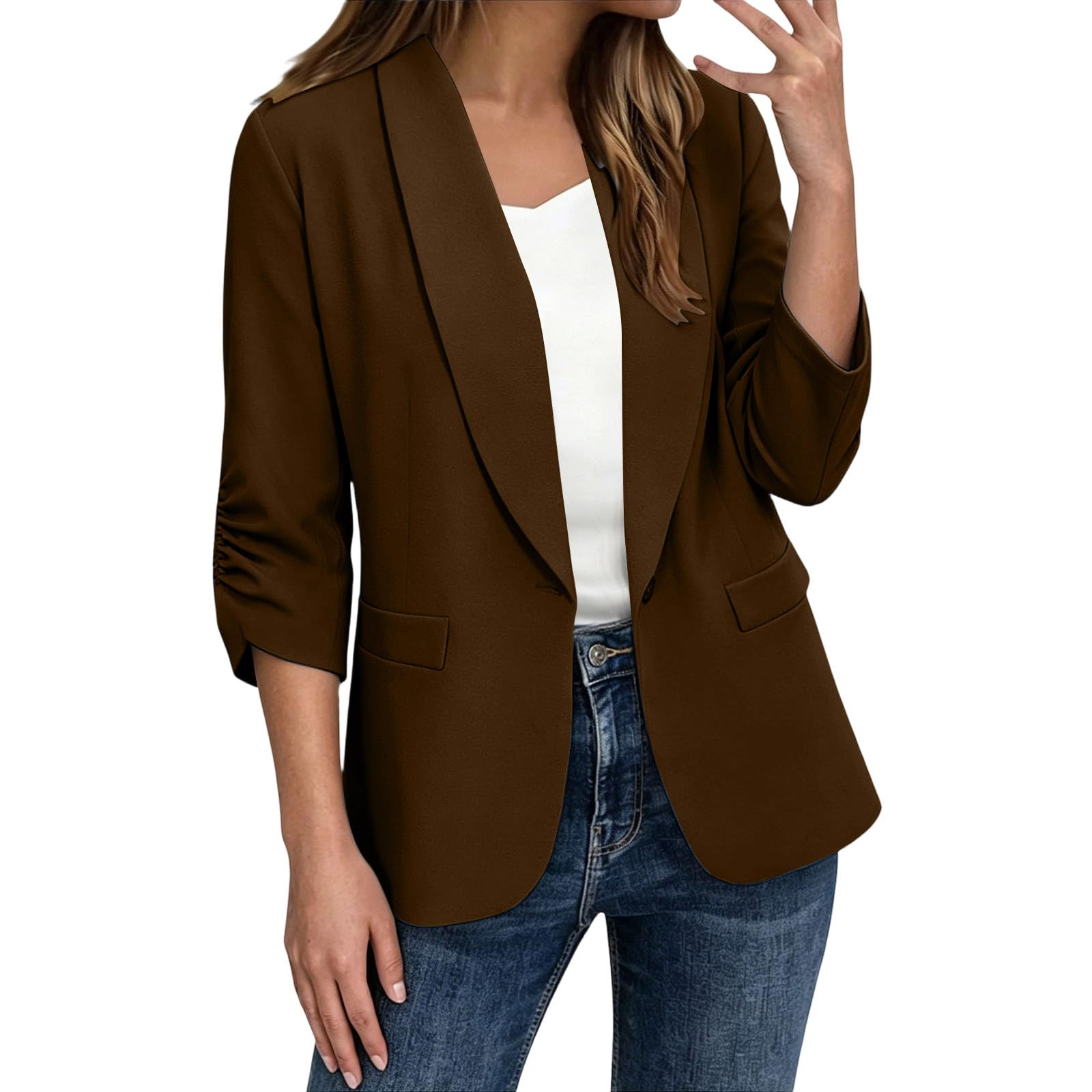 Blazer Damen Elegant Anzugjacke 3/4 Ärmel Sportlich Kurzblazer Leichte Arbeit Büro Sommerblazer Bequeme Damenblazer Einfarbig Blazerjacke Casual Geschäft Offene Anzug Mode Übergangsjacke