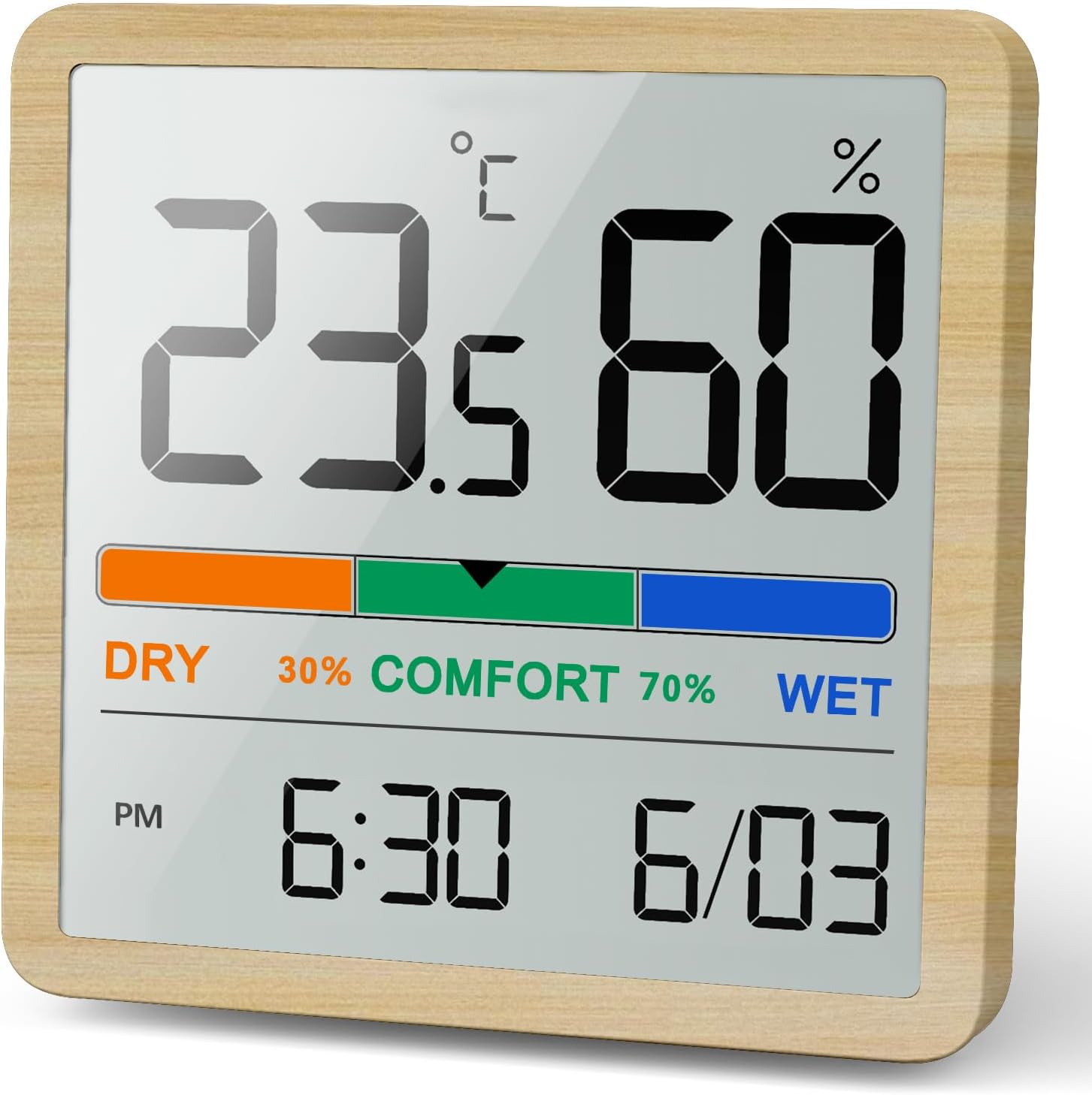NOKLEAD Room Thermometer Hygrometer Small Digital Temperature Humidity Meter Indoor Thermometers Sensor Air Monitor with Clock Comfort Display Calibration