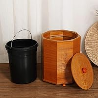 Vista 4 de Botes de basura retro de ratán, con tapa de borde geométrico, capacidad de 1.3/2.1 galones, cesta de basura de estilo chino