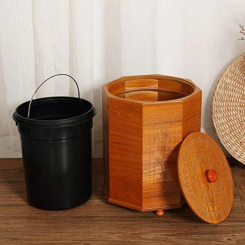 Miniatura 4 de NTIYOU Botes de basura retro de ratán, con tapa de borde geométrico, capacidad de 1.32.1 galones, cesta de basura de estilo chino