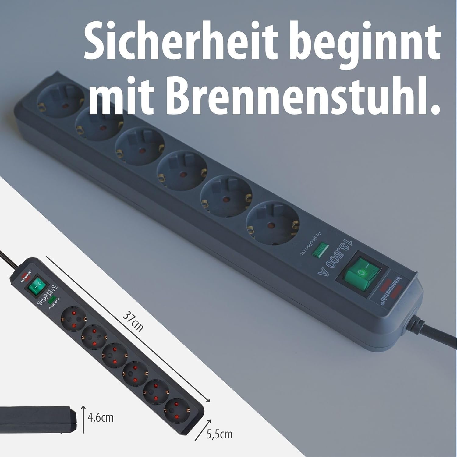 Brennenstuhl 6 Stück Eco-Line Steckdosenleiste 6-Fach mit Überspannungsschutz (Mehrfachsteckdose mit erhöhtem Berührungsschutz, Schalter und 1,5m Kabel) anthrazit