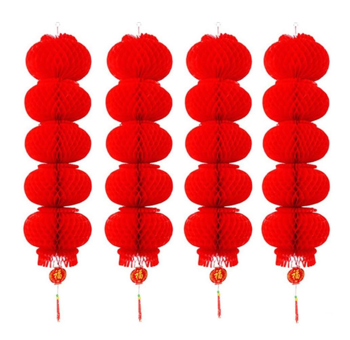 Lampions Außen Chinesische Rote Laterne Mit 5 Strängen For Weihnachtliche Terrassen- Und Gartendekoration Hängende Dekoration(4pcs)