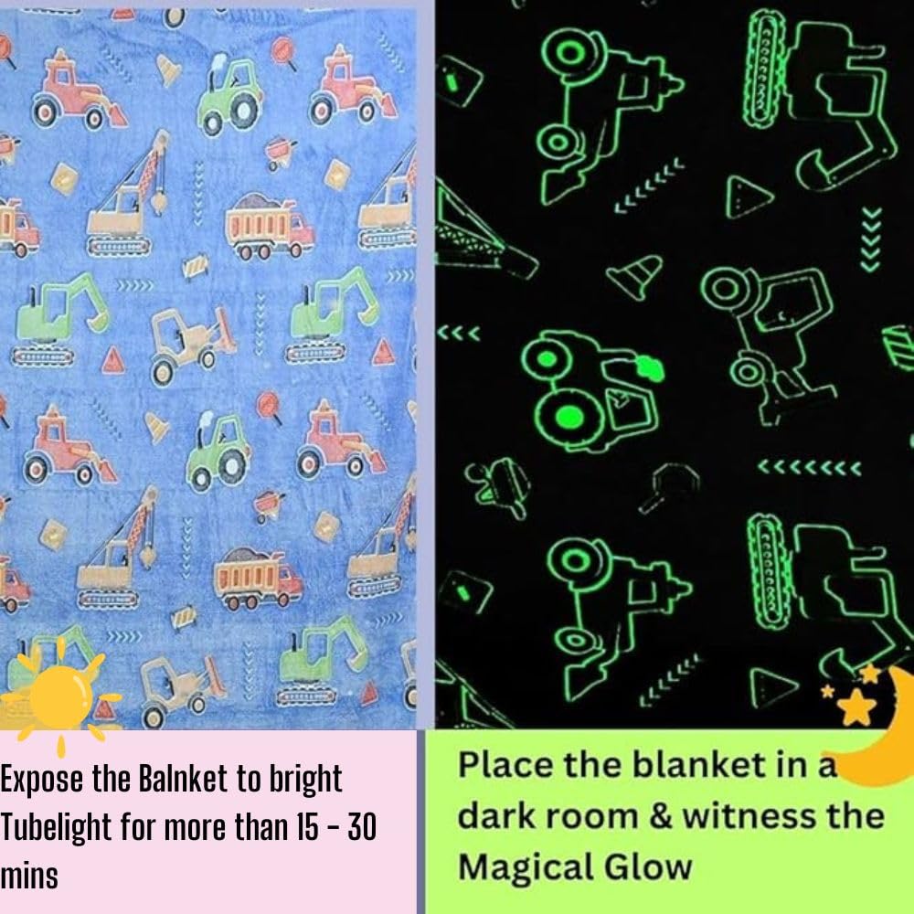 Happy Hues Vehicles Glow in The Dark Blanket-200 x 150 cm- Super Soft Fluffy Flannel Fleece All Season Blanket for Babies-Toddlers-Kids & Teen Boys & Girls-Gifting Ideas for 0-15 Years 2