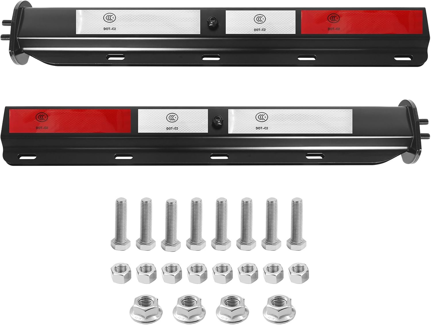 Black Straight Spring Loaded Mud Flap Hanger Bracket Set 1-1/8" Bolt Spacing 29.92" Length Fit with Aluminum Reflective Tapes for Semi Trucks, 2 Pcs