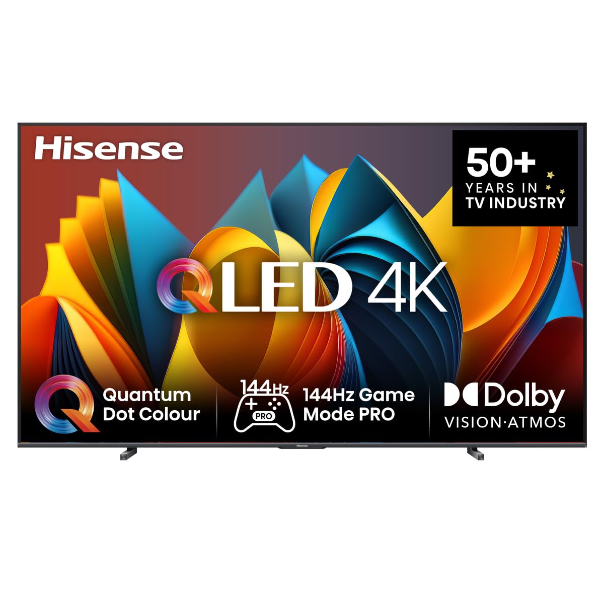 Hisense 100E7NQ 254 cm (100 Zoll) Fernseher, 4K UHD, QLED, HDR10, HDR10+ decoding, HLG, Dolby Vision Atmos, 144Hz VRR, Smooth Motion, Bluetooth, Alexa Built-in, VIDAA Voice, Schwarz [2025]