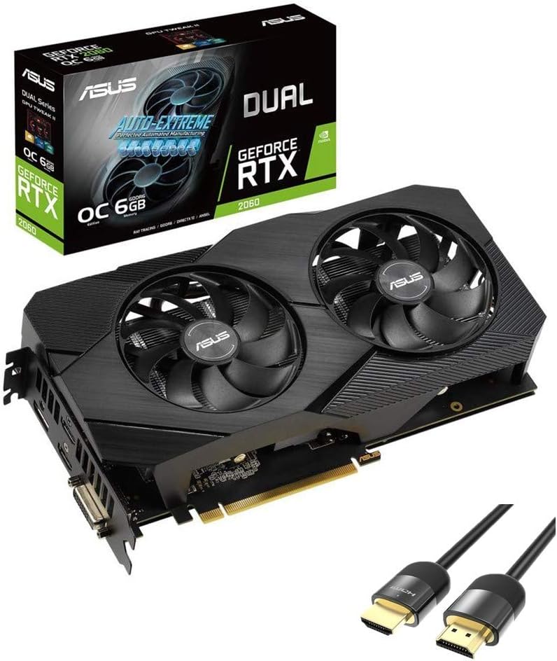 Get Discount 70% Price ASUS GeForce RTX 2060 EVO OC Edition Graphics Card 6GB 192-Bit GDDR6 PCI Express 3.0 x16 HDCP Ready Dual-Fan 2X HDMI 2.0b 1x DisplayPort 1x Dual-Link DVI-I w/ Mytrix HDMI 2.1 Cable(4k@120Hz/8K@60Hz)