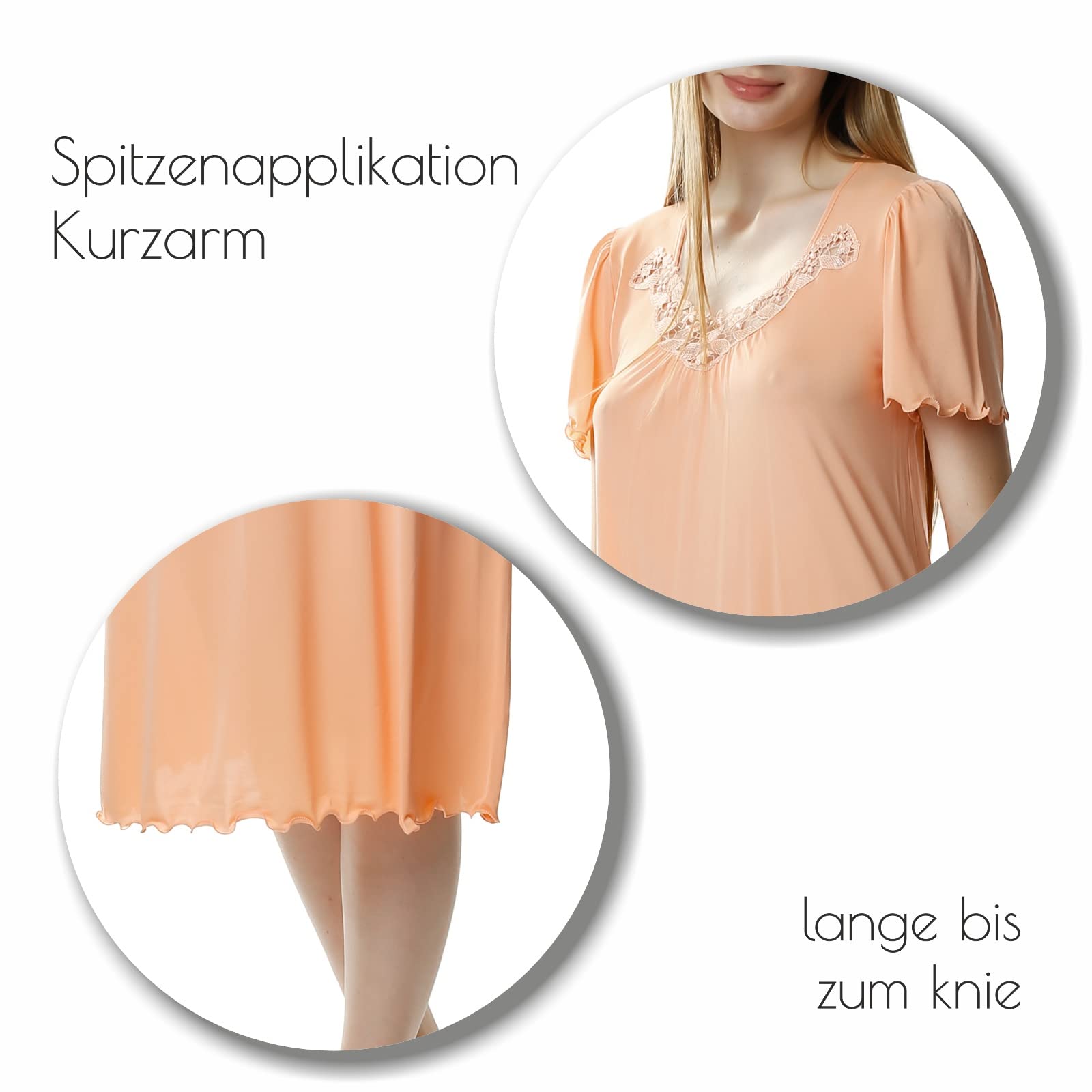 Mewa Camisón de Mujer Beatriz, de Manga Corta, térmico, con Escote Decorativo, Largo hasta la Rodilla