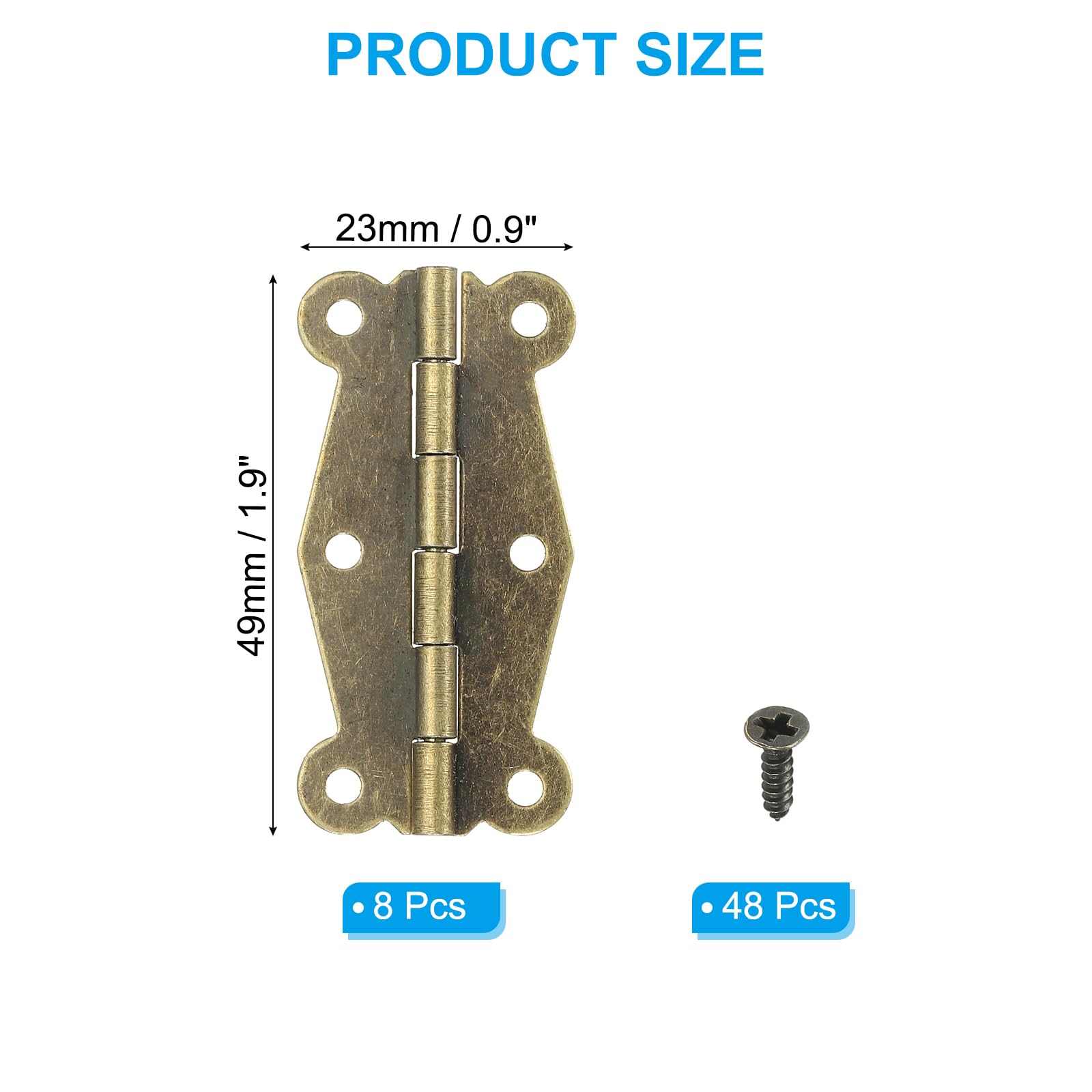 PATIKIL Small Vintage Box Hinges, 2 Inch, 8 Pack, 180-Degree, Brown, Metal, Electroplated, Classic, Copper - Image 2