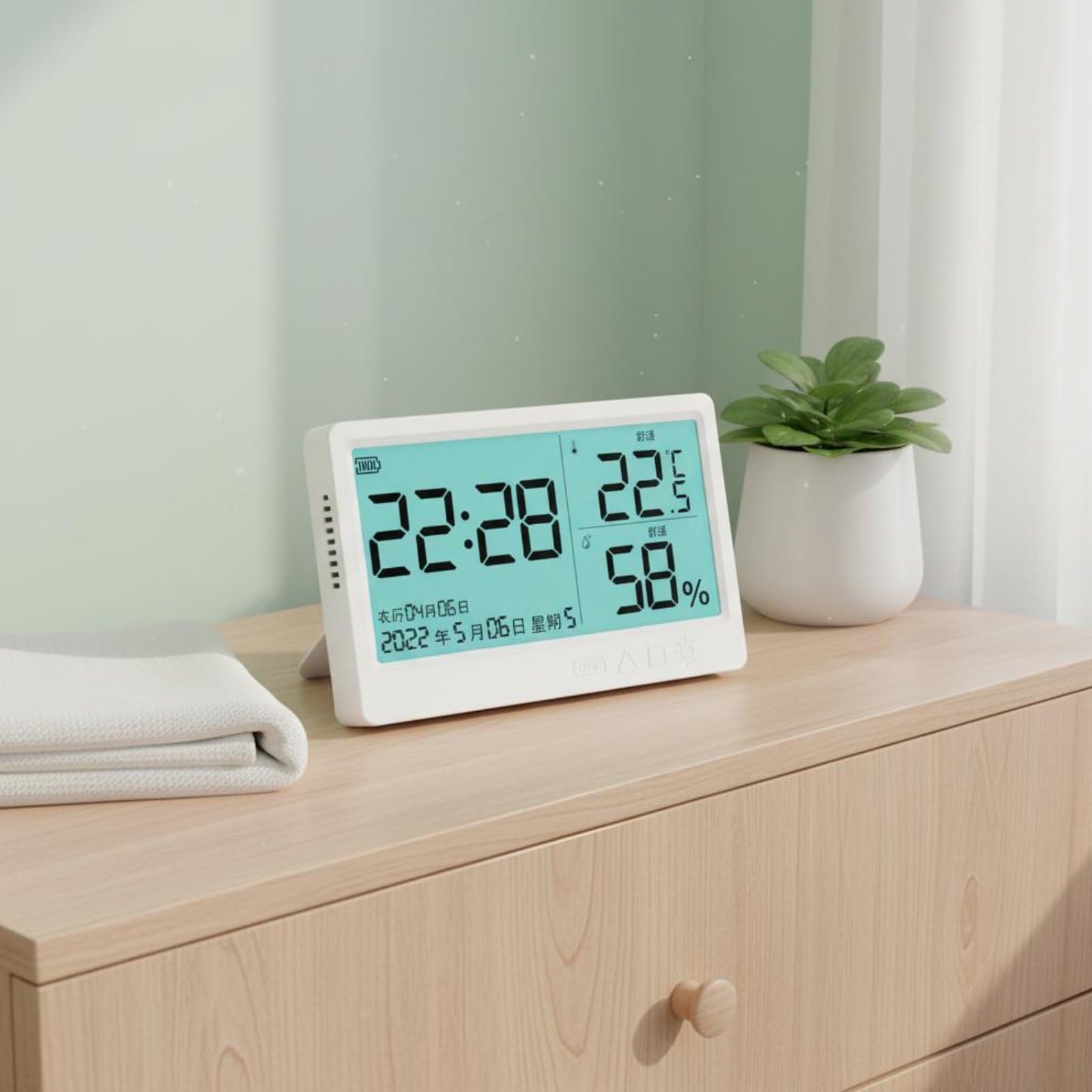 Thermomètre Numérique Hygromètre Horloge Calendrier Données Instantanées Rétroéclairage en Indicateur Humide Convient à Salon Chambre Bureau, color to 2
