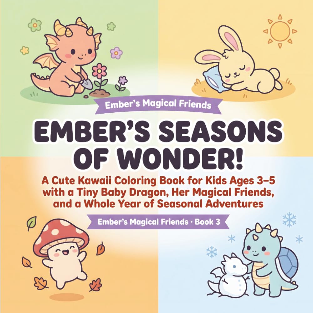 Ember's Seasons of Wonder!: A Cute Kawaii Coloring Book for Kids Ages 3–5 with a Tiny Baby Dragon, Her Magical Friends, and a Whole Year of Seasonal Adventures