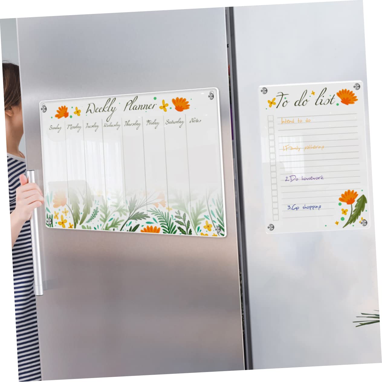 NUOBESTY Lavagna Magnetica per Frigorifero A3+a4 in Acrilico Trasparente, Cancellabile a Secco, Calendario Settimanale Magnetico, Promemoria Riutilizzabile per Ufficio, Scuola e Casa, Set